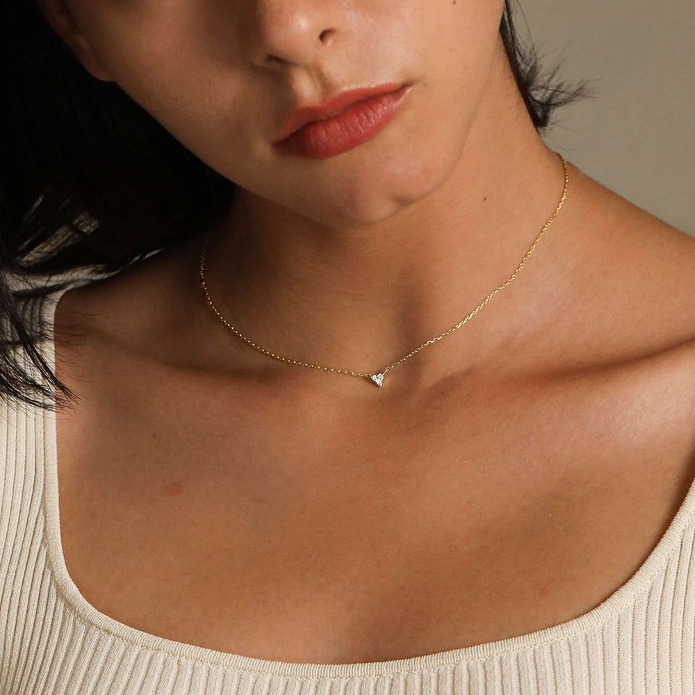 Gold Cubic Zirconia Triangle Necklace for women