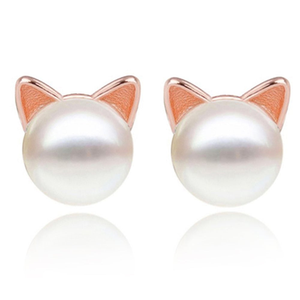 Cat Ear Pearl Stud Earrings