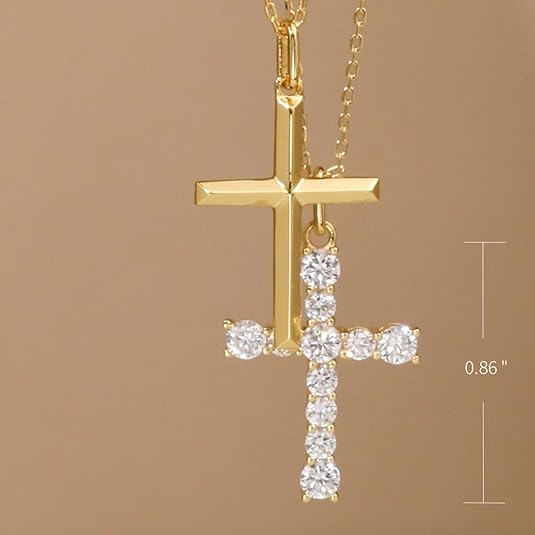 S.Leaf Sterling Silver 14K Gold Plated Cubic Zirconia Cross Necklace