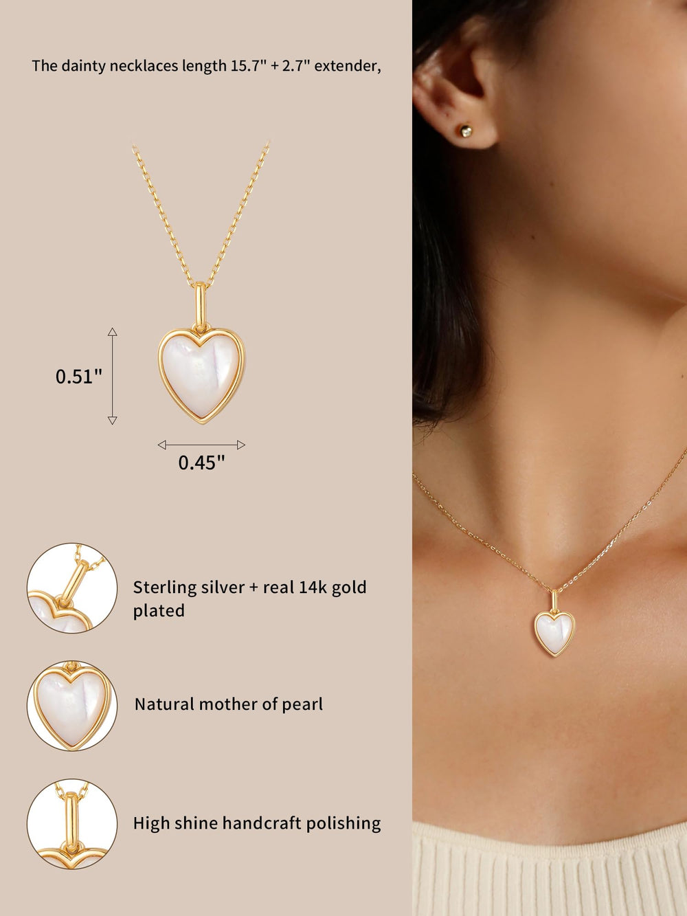 Mother of Pearl Heart Pendant Necklace