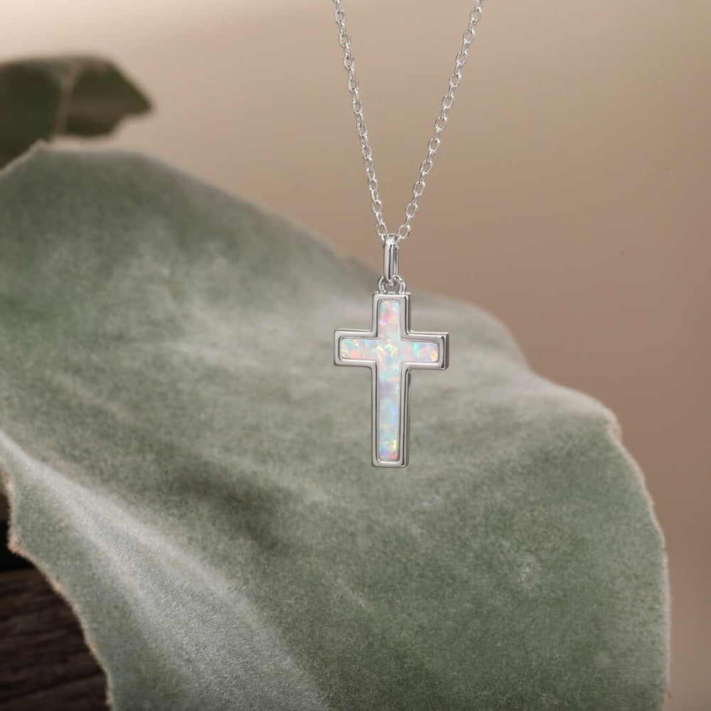 S.Leaf Cross Necklaces for Women 18K Gold Plated Cross Opal Pendant Charm Necklaces