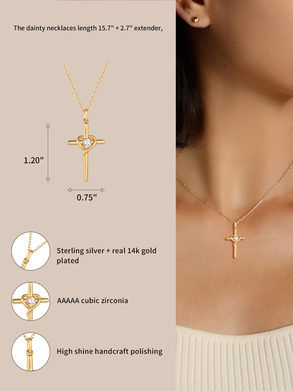 S.Leaf Single Diamond Love Women's Cross Necklace