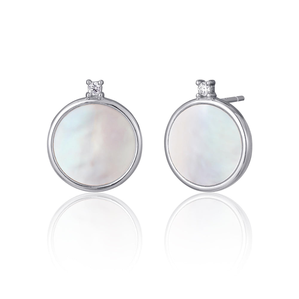 Round Mother of Pearl with CZ Stud Earrings