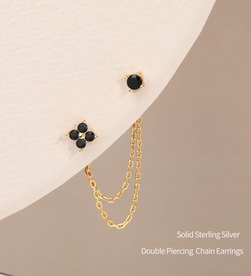 S.Leaf 925 Sterling Silver 18k Gold Plated Chain Earrings