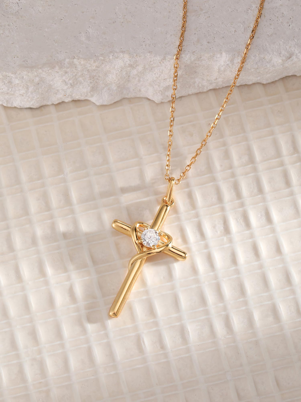S.Leaf Single Diamond Love Women's Cross Necklace