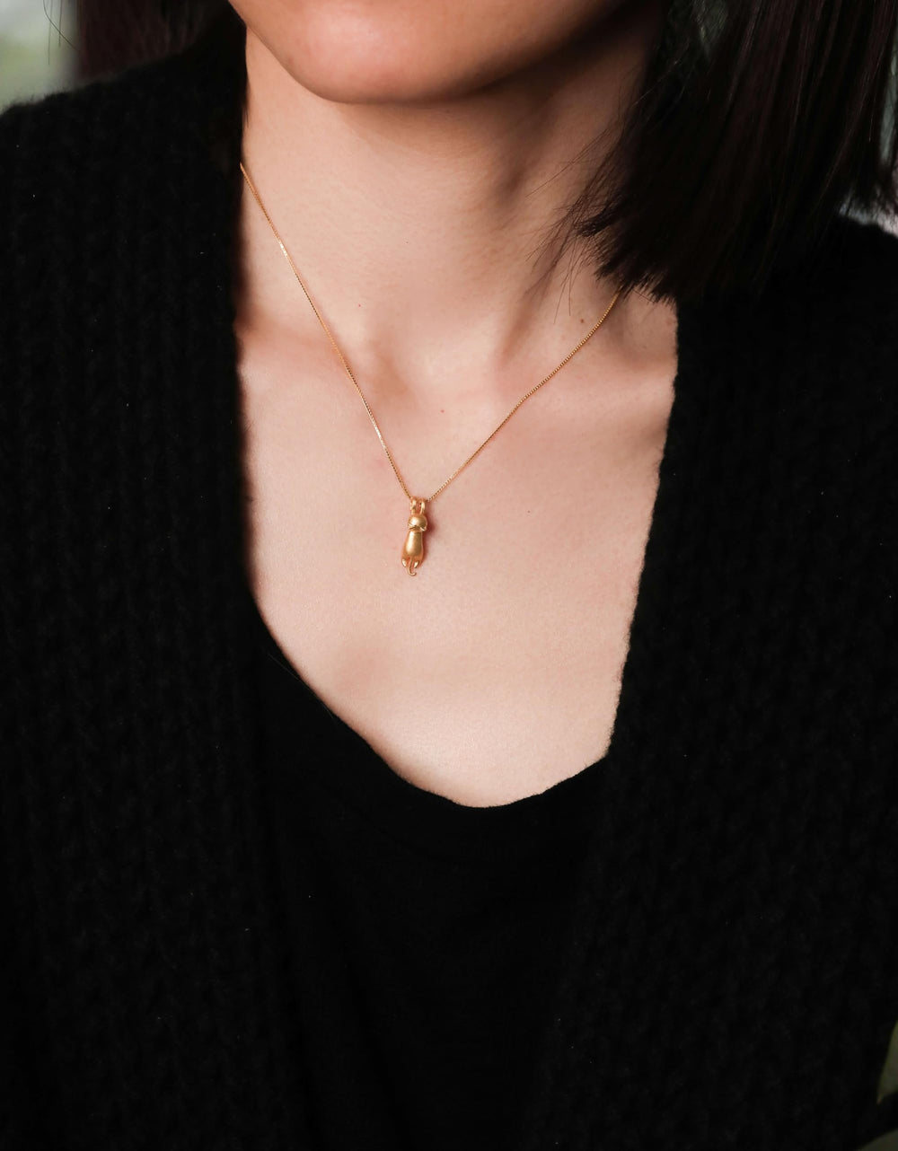 S.Leaf Sterling Silver Cat Necklace