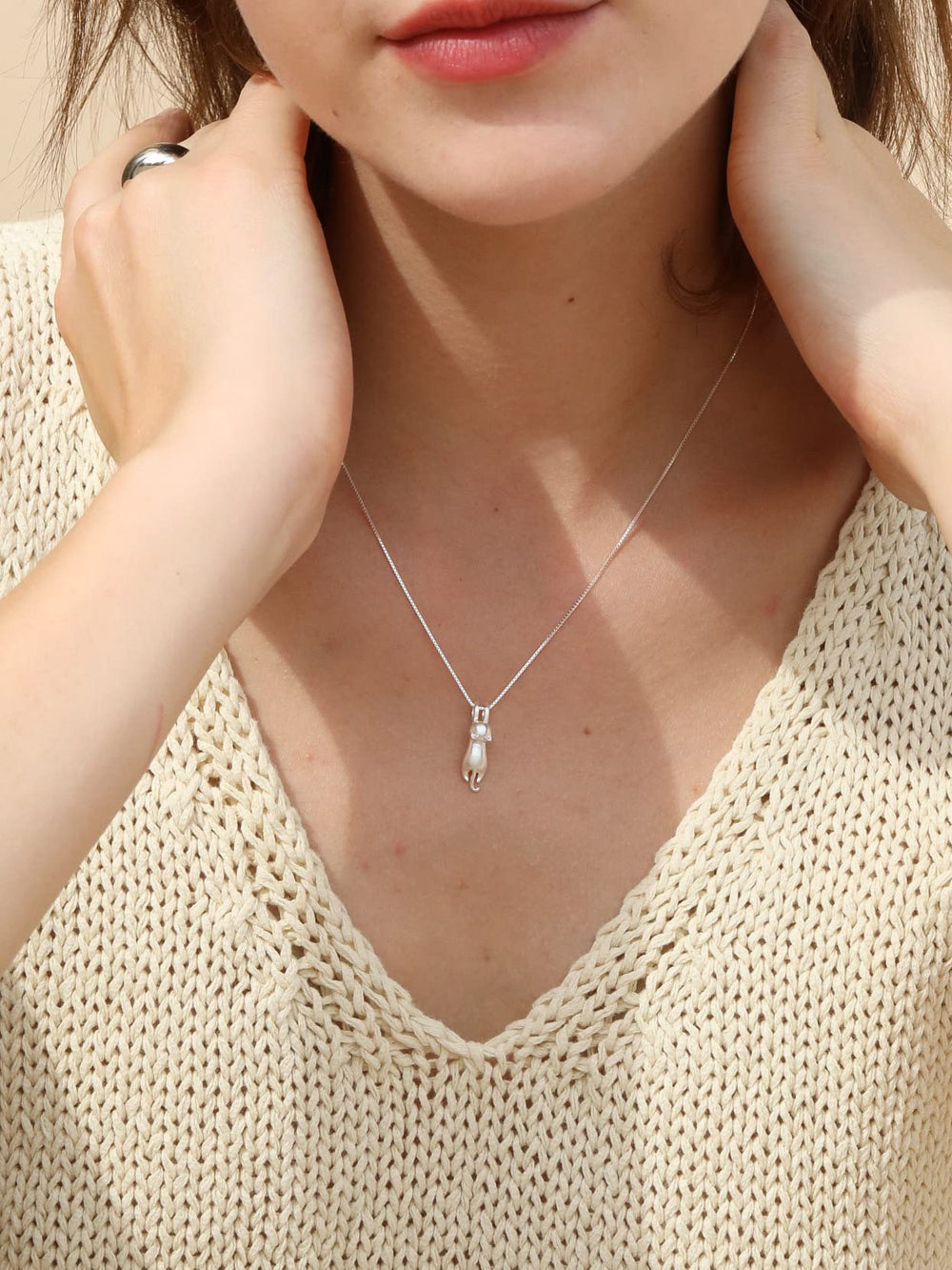 S.Leaf Sterling Silver Cat Necklace