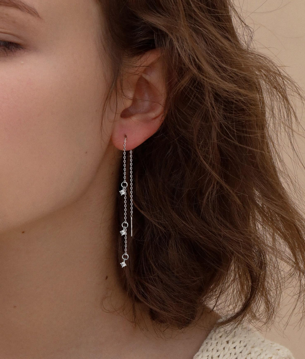 S.Leaf S925 Sterling Silver Threader Chain Earrings