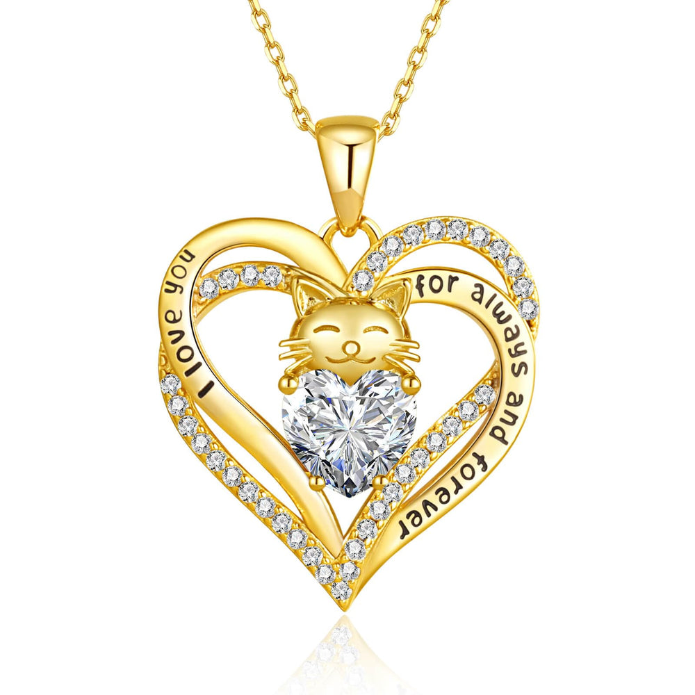 Moissanite Diamond Heart Cat Necklaces
