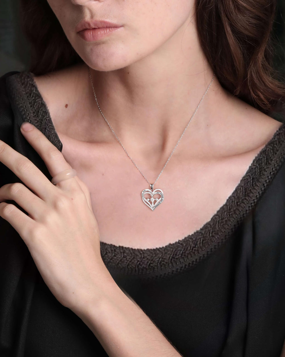 Moissanite Diamond Cross Heart Necklaces