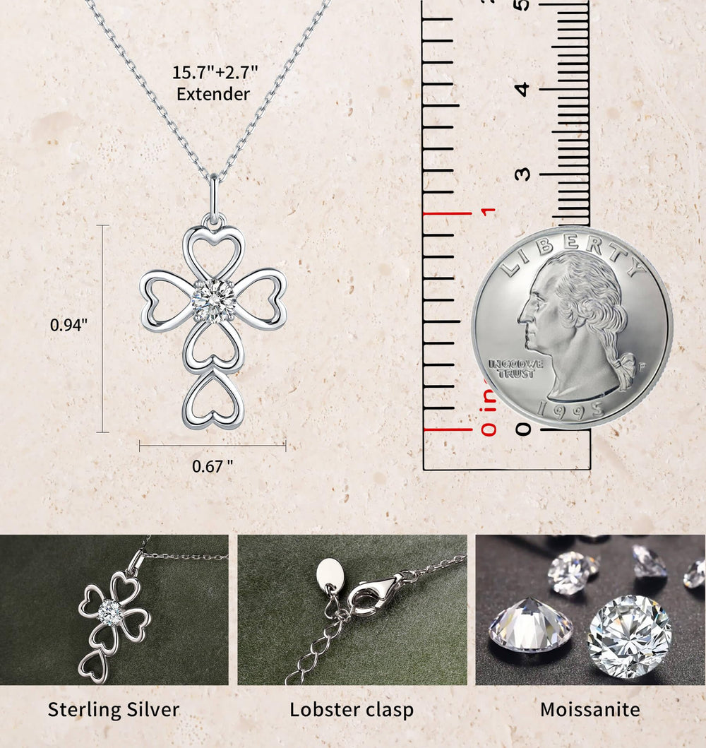 Moissanite Diamond Love Heart Cross Necklaces