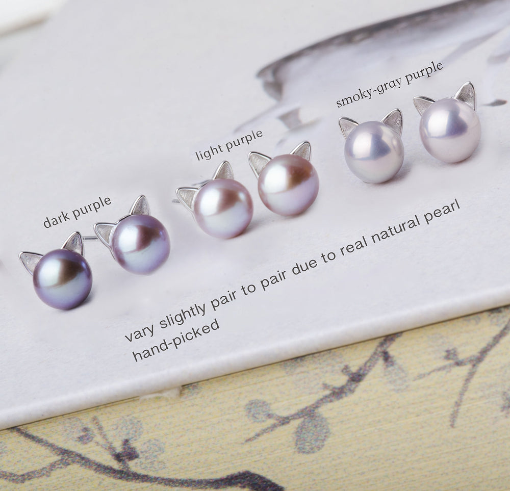 Cat Ear Pearl Stud Earrings