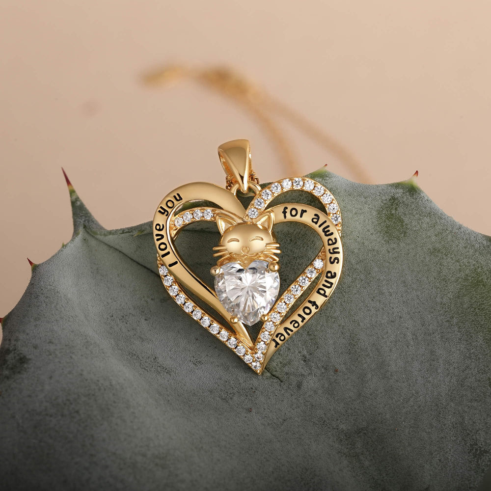 Moissanite Diamond Heart Cat Necklaces