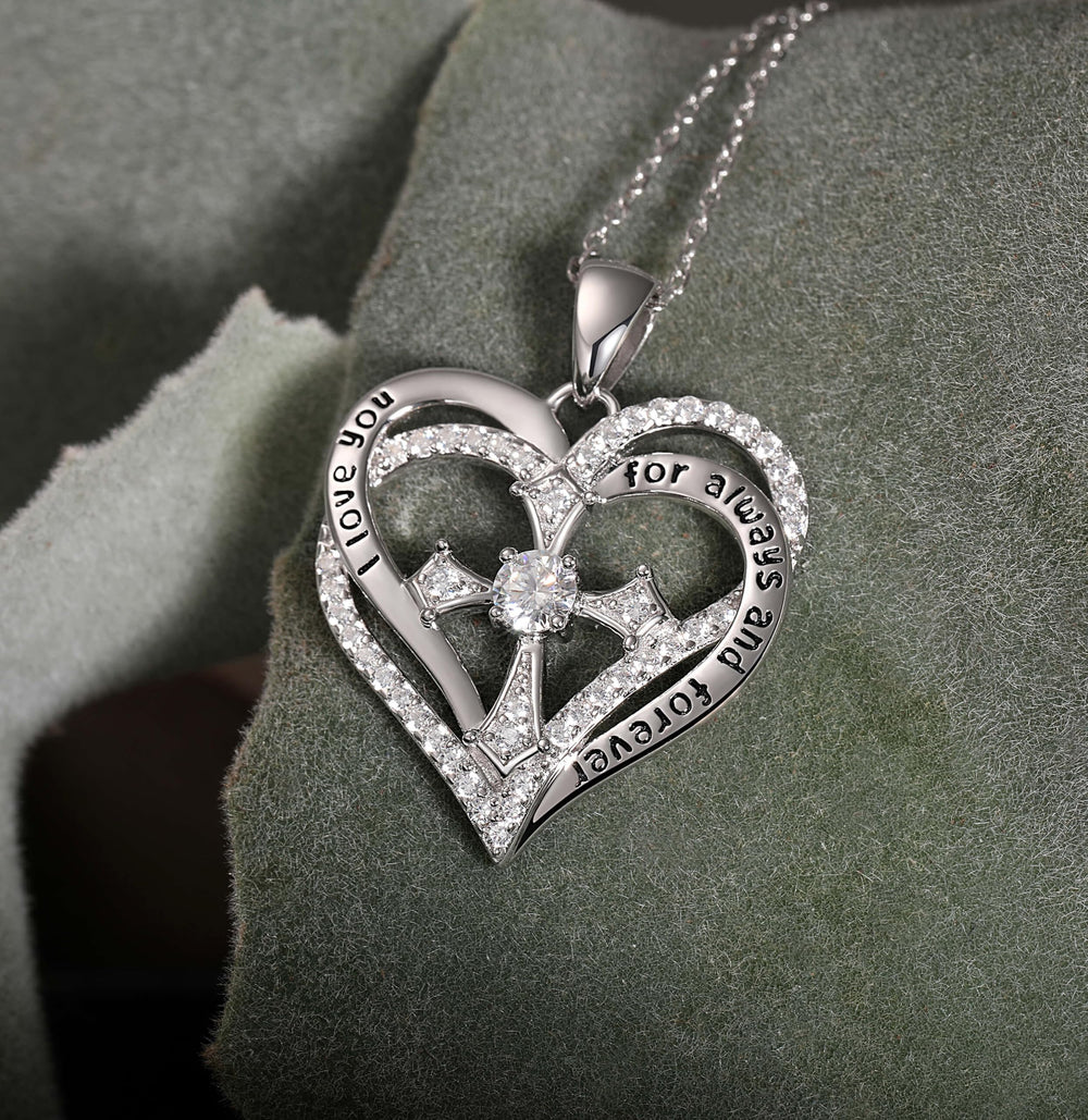 Moissanite Diamond Cross Heart Necklaces