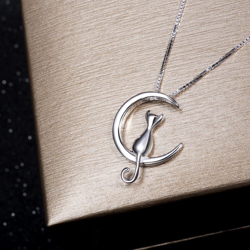 S.Leaf Sterling Silver Cat Moon Necklace