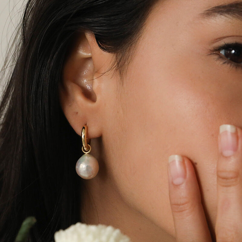 Dainty Baroque pearl Hoop Earrings