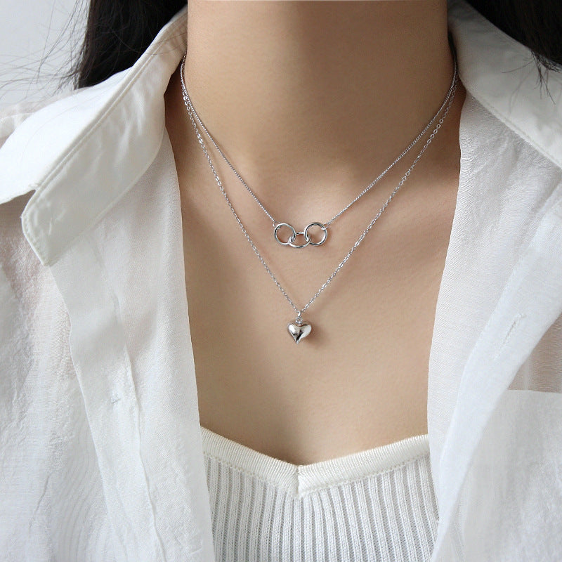 Circle Heart Sterling silver Layered Choker Necklace