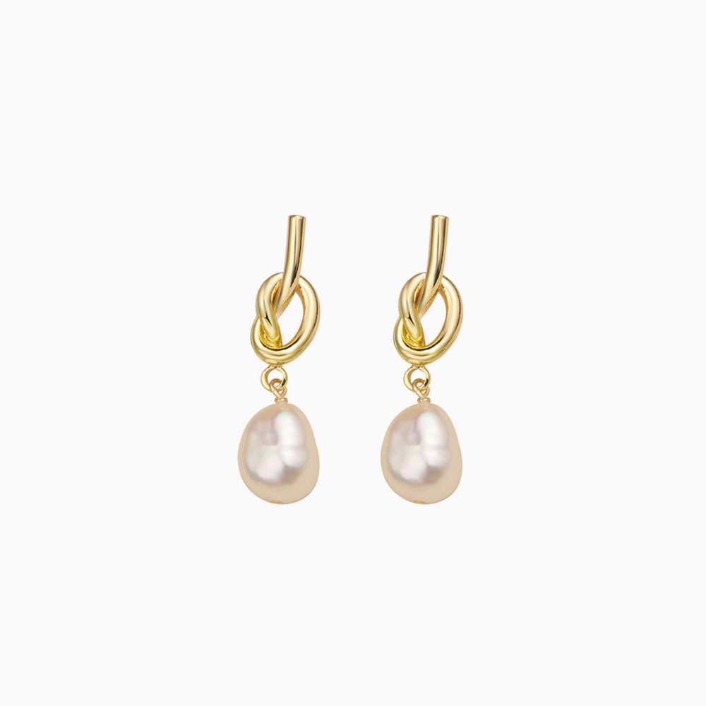 SLeaf Knot Baroque Pearl Dangle Earrings