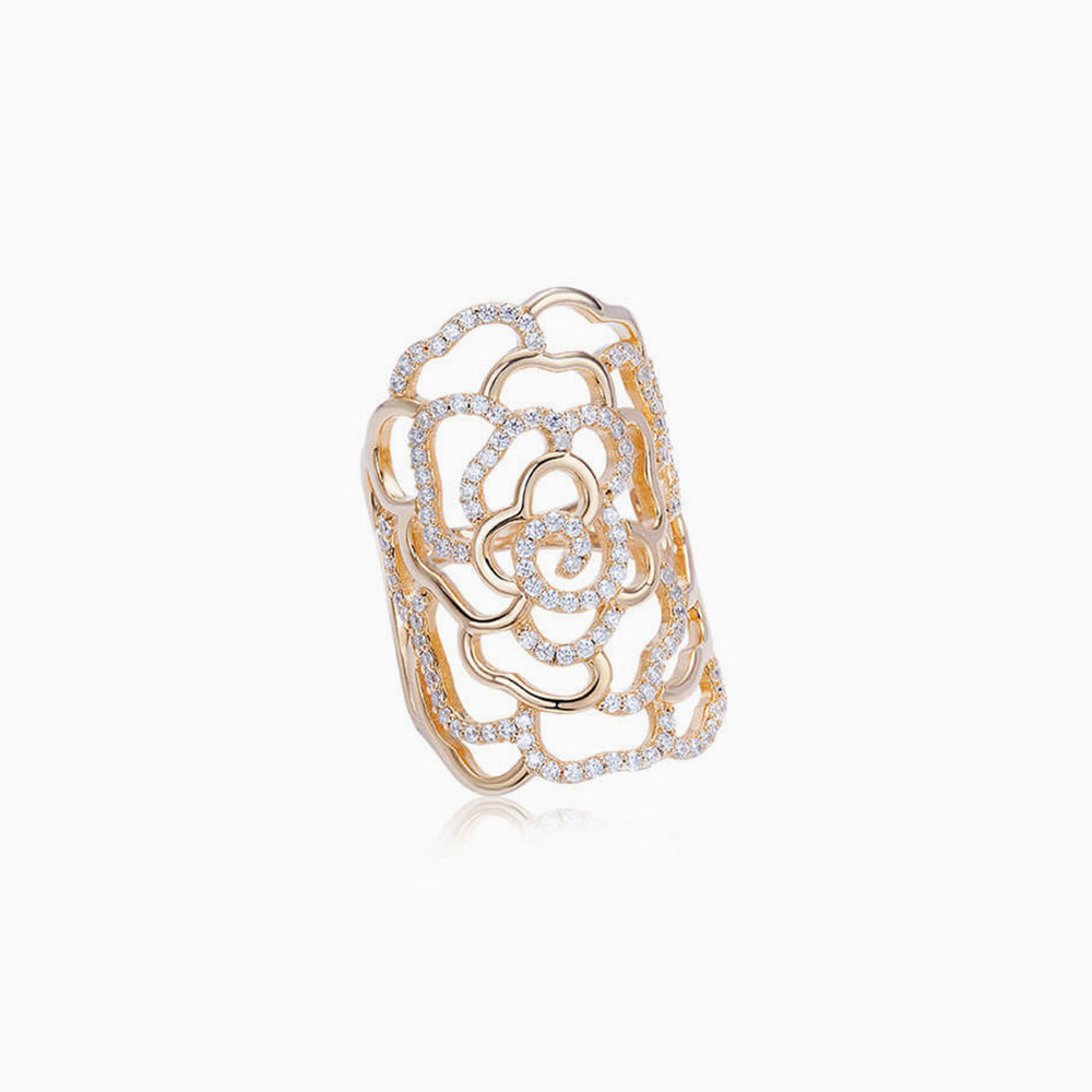 Cubic Zirconia Camellia Statement Ring Gold