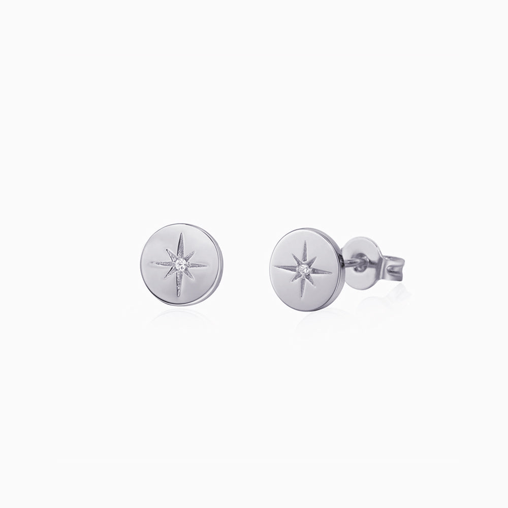 Round Disc Star Stud Earrings