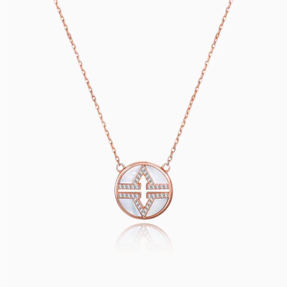 Double V Karma Circle Front Back Necklace rose gold